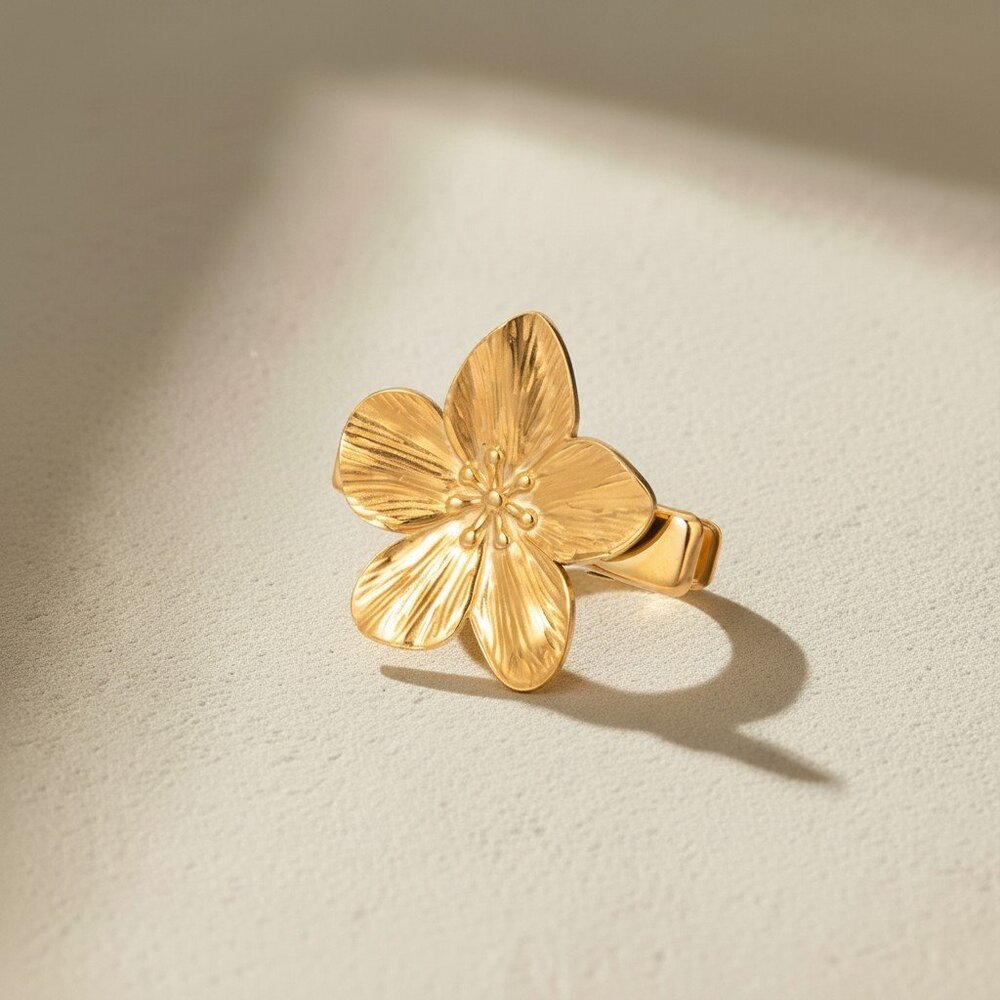 18K Gold Plated Stainless Steel Floral Sculpted Flower Hair Clip Waterproof